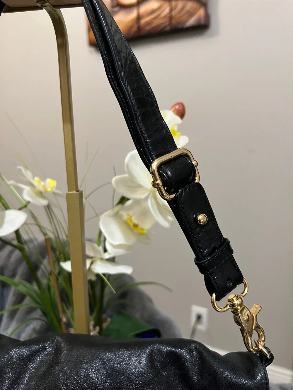 Tory Burch Vintage Dena Black Leather Fold-Over Shoulder/crossbody Bag EUC